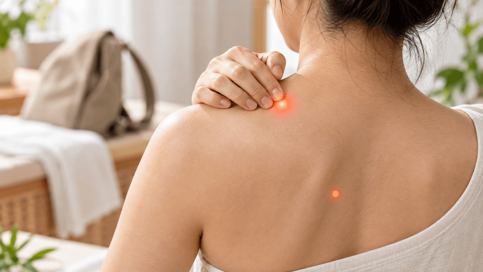 Bấm huyệt giảm mỏi vai do đeo túi, balo nặng một bên